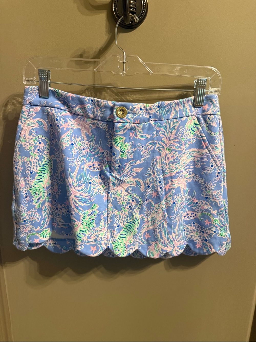 Lilly Pulitzer Pastel Blue Tropical Scallop Hem Mini Skirt